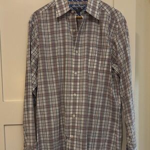 Johnston & Murphy Blue and Red Plaid Button-Down Shirt
